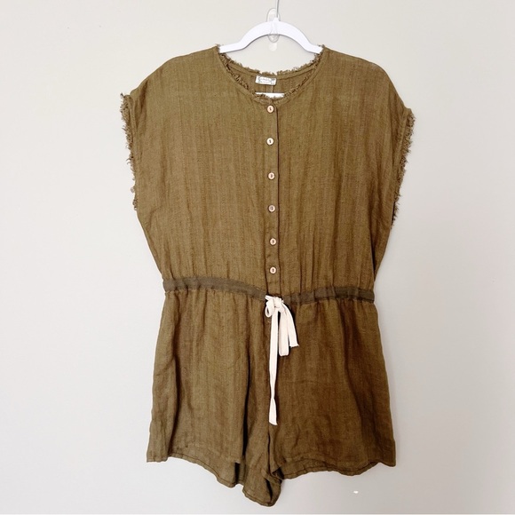 FREE PEOPLE All Day Linen Romper
SHORTALL COVERALL ONE PIECE ARMY GREEN - Picture 2 of 5